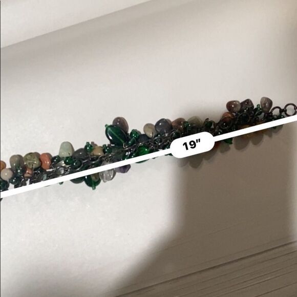 Vintage Semi Precious Stone & Green Glass Cluster Necklace - Picture 16 of 16